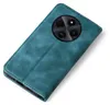 A teal flip-style phone case is shown from a diagonal top-down view against a white background. The camera module area is visible on the back of the case. Produktbild-Vorschau