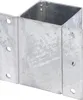 A close-up view of a metal post anchor, designed for attaching posts to L-shaped and U-shaped stones or walls. Náhled obrázku produktu