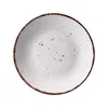 A white plate with brown speckles and a brown rim, isolated on a white background. Náhled obrázku produktu