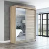 A modern sliding door wardrobe with a mirrored door, displayed in a bedroom setting. Produktbild-Vorschau