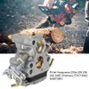 A chainsaw cutting a log, with a close-up of a carburetor in the foreground. Náhľad obrázku produktu