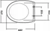 A top-down technical drawing of a toilet seat with dimensions indicated. Podgląd zdjęcia produktu