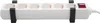 A white power strip with multiple outlets and a red on/off switch, held by black mounting brackets. Produktbild-Vorschau