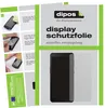 An instructional guide for applying a screen protector to a smartphone, alongside marketing material for the product. Produktbild-Vorschau