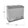 A three-compartment trash can with dimensions indicated. Voir les images du produit