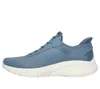 A side view of a blue athletic shoe with a white sole, isolated on a white background. Produktbild-Vorschau