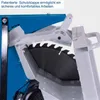 Close-up view of a circular saw blade and its safety guard mechanism on a machine. Produktbild-Vorschau