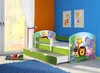 A child's bed with a pull-out trundle, decorated with cartoon zoo animals. Produktbild-Vorschau