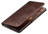 A brown leather flip case for a smartphone, shown open. Produktbild-Vorschau