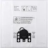 A white vacuum cleaner bag with instructions and a black plastic attachment. Produktbild-Vorschau