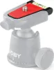 A close-up of a camera tripod head with a quick-release plate and a bubble level. Produktbild-Vorschau
