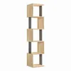 A tall, modern bookshelf with alternating wooden shelves and gray vertical supports, shown against a white background. Produktbild-Vorschau