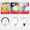A collage showcasing different doughs and mixer attachments, illustrating various uses of a stand mixer. Voir les images du produit