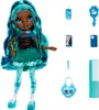 A doll with long teal hair and blue eyes, wearing a teal skirt and striped top, is shown standing with accessories. Anteprima dell’immagine prodotto