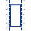 A blue metal drying rack with multiple white rods for hanging items. Voir les images du produit