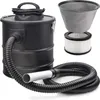 A black ash vacuum cleaner with its hose and filters displayed against a white background. Produktbild-Vorschau