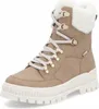 A single beige winter boot with white fur trim and white laces is shown against a white background. Voir les images du produit