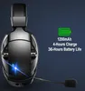 A close-up, angled view of a black gaming headset, with text and a battery icon overlayed on the right side. Produktbild-Vorschau