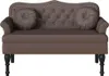 A brown Chesterfield sofa with two round cushions, shown from the front on a white background. Náhľad obrázku produktu