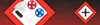 A collection of accessories for a paint sprayer, including a white funnel, a black brush, a metal rod, and red and blue spray nozzles, arranged within a red diamond border. To the right, a red diamond border contains a white square with a black plus sign. Produktbild-Vorschau