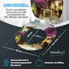 A toilet seat with a printed image of a Tuscan street scene, with dimensions and features highlighted. Anteprima dell’immagine prodotto