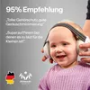 A baby wearing noise-canceling headphones, with text testimonials and German flag icon. Anteprima dell’immagine prodotto
