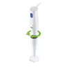 A white Braun hand blender is shown being attached to a white blending attachment, with green arrows indicating a twisting motion. Náhled obrázku produktu