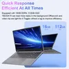 Two laptops are displayed on a light blue background, with text highlighting their features. Produktbild-Vorschau