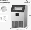 A Klarstein ice maker with accessories and dimensions shown. Produktbild-Vorschau
