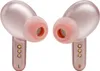 A pair of pink wireless earbuds with gold charging contacts. Produktbild-Vorschau
