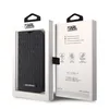 A Karl Lagerfeld branded phone case is displayed in its packaging, with the case itself visible through a clear window on one side and product information on the other. Produktbild-Vorschau