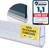 A close-up of a shower seal with a product review badge and marketing text. Produktbild-Vorschau