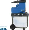 A blue and black electric garden shredder with a transparent collection box, shown from the side on a white background. Produktbild-Vorschau