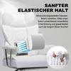 A white gaming chair with promotional text and graphics highlighting its features. Podgląd zdjęcia produktu