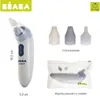 A collage of images showing a baby nasal aspirator, its accessories, and dimensions. Anteprima dell’immagine prodotto