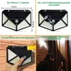 A collage of images showing a solar outdoor light, its dimensions, installation, and use. Produktbild-Vorschau