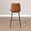 A brown leather bar stool with black metal legs is shown from the back. Produktbild-Vorschau