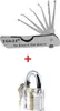 A lock pick set and a transparent training padlock are shown against a white background. Produktbild-Vorschau
