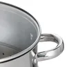 A close-up of the handle and rim of a stainless steel pot. Produktbild-Vorschau