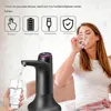 A woman drinks water from a glass next to an electric water dispenser. Icons and text highlight product features. Produktbild-Vorschau
