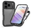 A black protective phone case with a clear back is shown, with the phone partially inserted. Produktbild-Vorschau