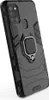A black phone case with a ring holder is shown from a diagonal angle against a white background. Produktbild-Vorschau