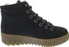 A side view of a black lace-up boot with a thick brown sole. Voir les images du produit