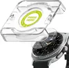 A clear plastic installation guide is shown above a smartwatch, with a screen protector being applied. Produktbild-Vorschau