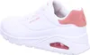 Side view of a white Skechers sneaker with pink accents. Produktbild-Vorschau