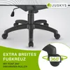 Close-up of the base of an office chair, showing its five-star base and wheels, with marketing text and graphics. Náhled obrázku produktu