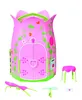A pink toy cottage with green vine decorations and accessories. Produktbild-Vorschau