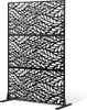 A black outdoor privacy screen with a leaf pattern, shown freestanding on a white background. Náhľad obrázku produktu