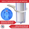 Close-up of a water filter housing with a filter inside, and a separate blue cap with connection ports. Produktbild-Vorschau