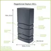 Diagram of a rain barrel with dimensions and features labeled. Anteprima dell’immagine prodotto